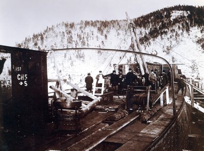 Yard No. 647, Baikal. Workmen on the Deck of the Ice-Breaking Train Ferry Steamer Baikal During Reconstruction at Lake Baikal by English Photographer